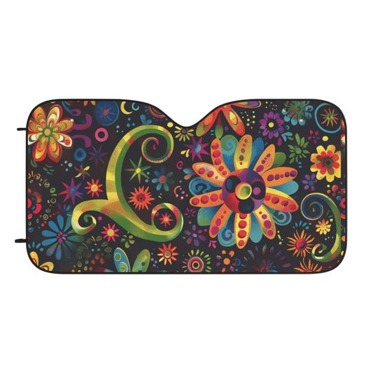 Car Sun Shade — Colorful Floral Retro Pattern UV Sunshade
