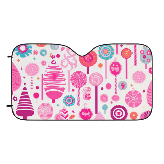 Pink Candy Lollipop Pattern Car Sun Shade — Cute Windshield Sunshade for Kids & Moms