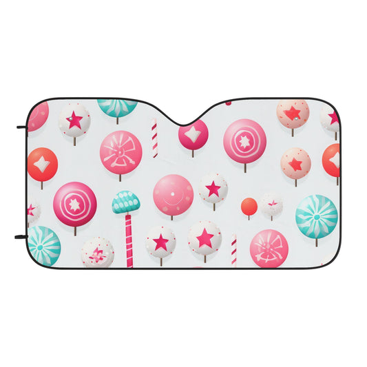 Candy Lollipop Pattern Car Sun Shade — Cute Pink & Teal Windshield Cover