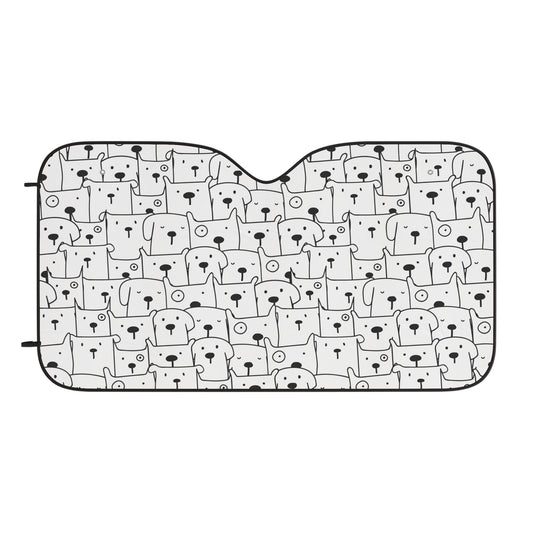 Dog Pattern Car Sun Shade — Cute Cartoon Pup Windshield Sunshade