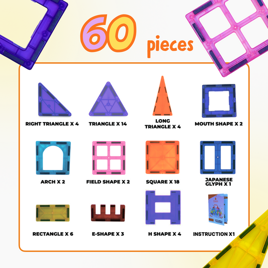 Sixty Pieces Magnetic Tiles Building Set