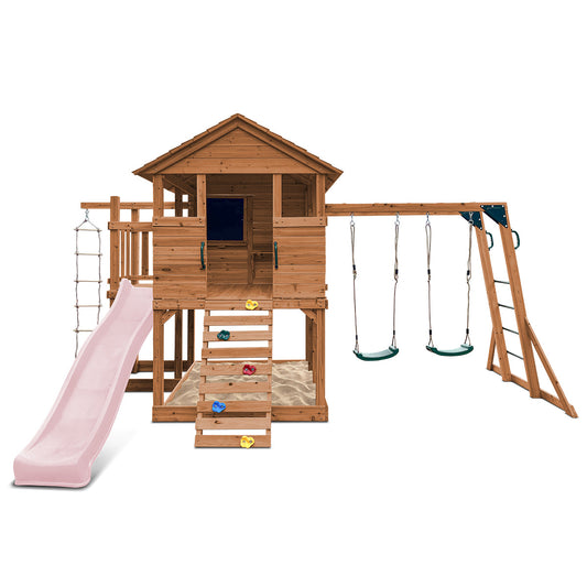 Lifespan Kids Kingston Cubby House with 2.2m Slide (Pastel Pink)
