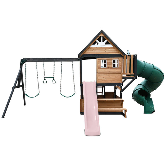 Lifespan Kids Claremont Swing Set & Play Centre with 2.2m Slide (Pastel Pink)