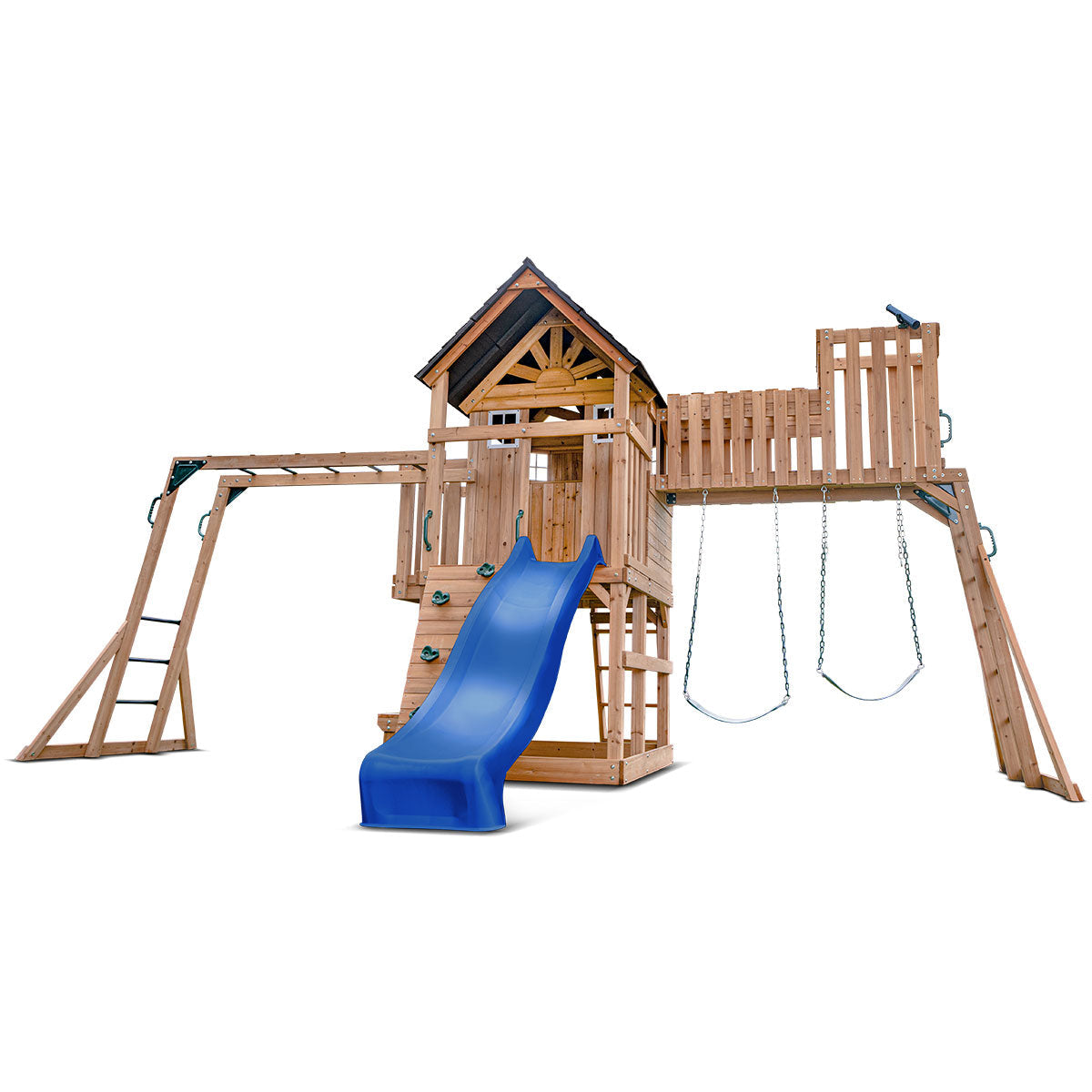 Lifespan Kids Kensington Swing Set, Monkey Bars & Play Centre with 2.2m Slide (Blue)
