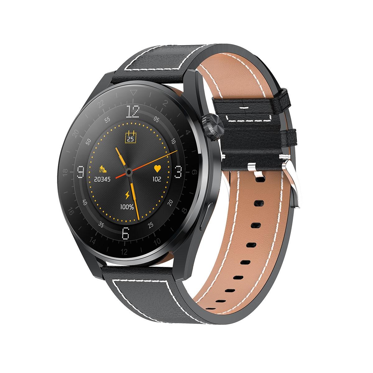 Waterproof Leather Smartwatch With Colour Display - Brown