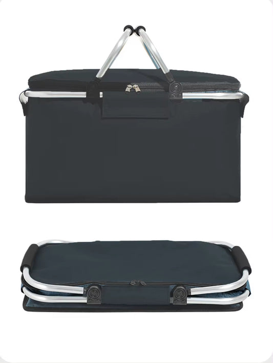 Nevy Blue Portable Aluminum Foil Insulated Picnic Basket with Zipper Lid, 40x20x23cm