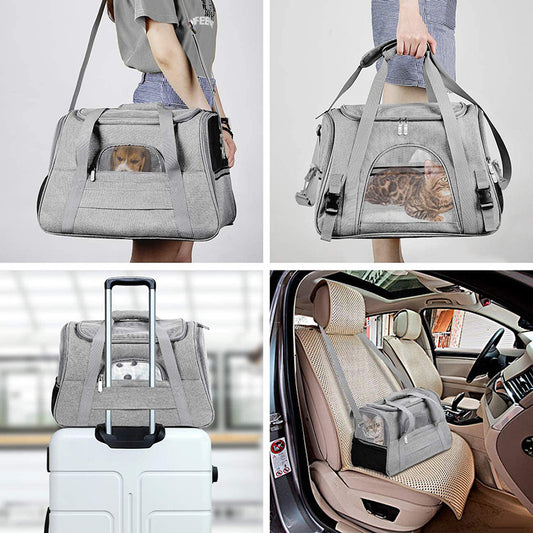 Portable Pet Bag for Small Dogs and Cats - Gray Travel Tote with Pet Mat (44x25x28cm)