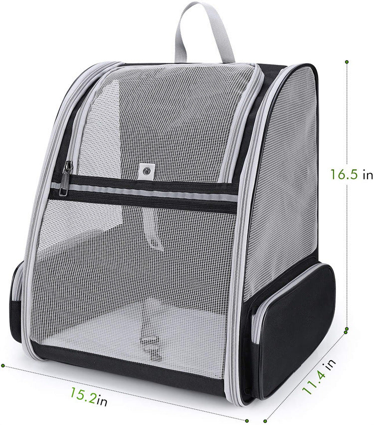 Blue Foldable Pet Carrier Backpack - Breathable Mesh Travel Bag for Cats & Small Dogs