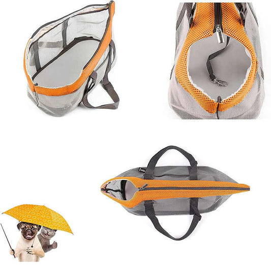 Orange And Grey Lightweight Breathable Mesh Pet Carrier Handbag - Portable Travel Tote for Small Dogs & Cats up to 8kg