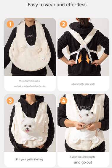 Grey Soft Quilted Pet Carrier Backpack - Front Pack for Small Dogs & Cats (Up to 6kg) | Secure X-Straps, Breathable Design