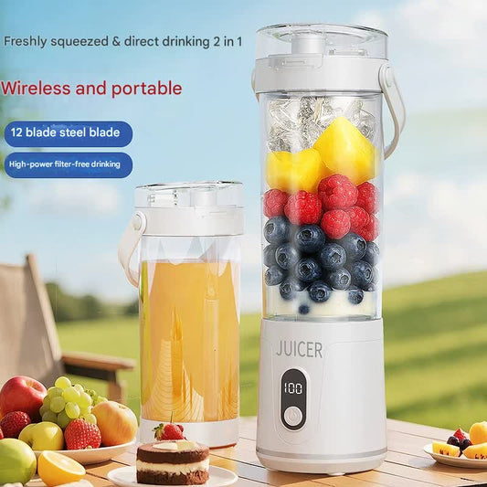 Portable Wireless Juicer Cup - 600ml, 12-Blade, USB-C Rechargeable Smoothie Blender(white)