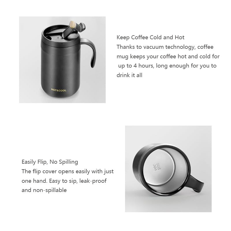 Black Portable Pour Over Coffee Maker Set Stainless Steel Insulated Travel Mug with Collapsible Reusable Dripper Filter for Camping Office and Home