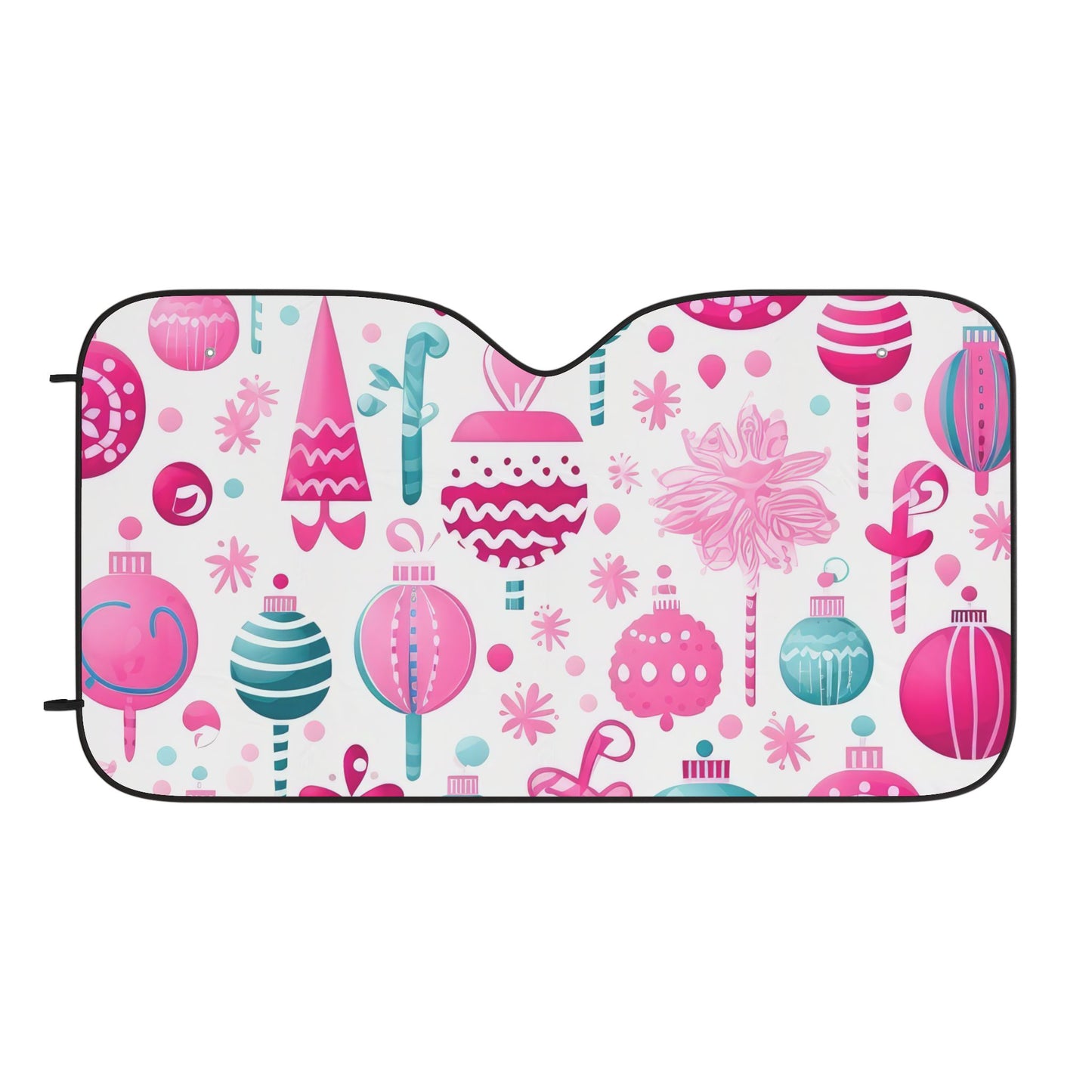 Christmas Ornaments Car Sun Shade — Pink Holiday Windshield Protector