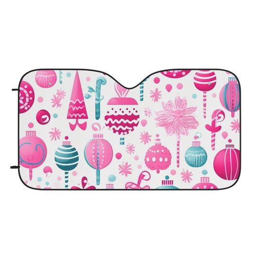 Christmas Ornaments Car Sun Shade — Pink Holiday Windshield Protector