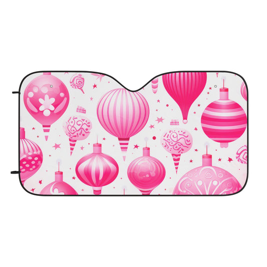 Pink Holiday Ornament Car Sunshade — Festive Christmas Front Windshield Shade