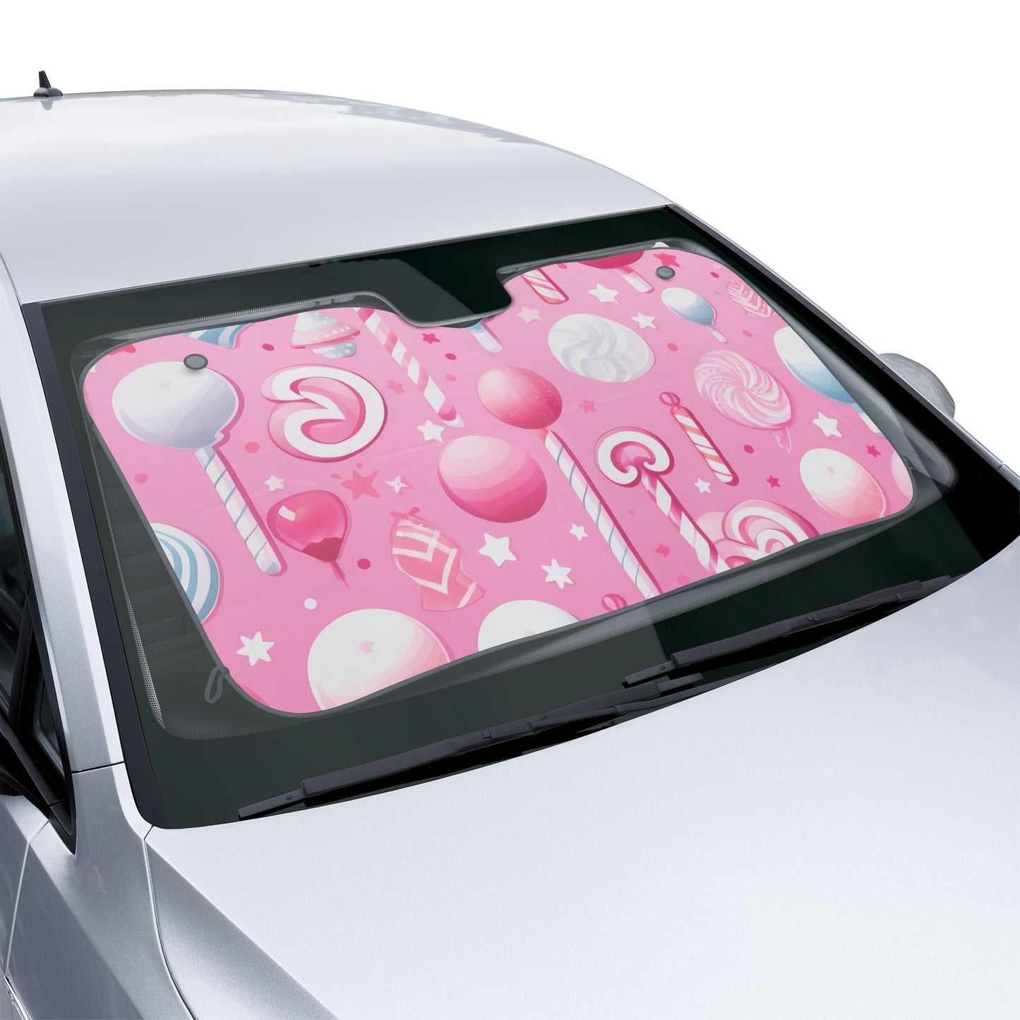 Candy Pink Car Sunshade – Cute Lollipop Heat Shield for Windshield