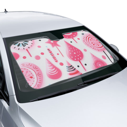 Pink Candyland Car Sun Shade – Cute Retro Lollipop Windshield Cover