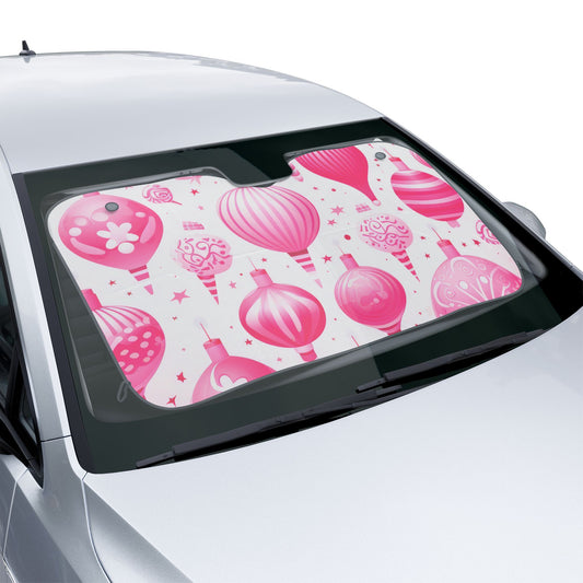 Pink Holiday Ornament Car Sunshade — Festive Christmas Front Windshield Shade