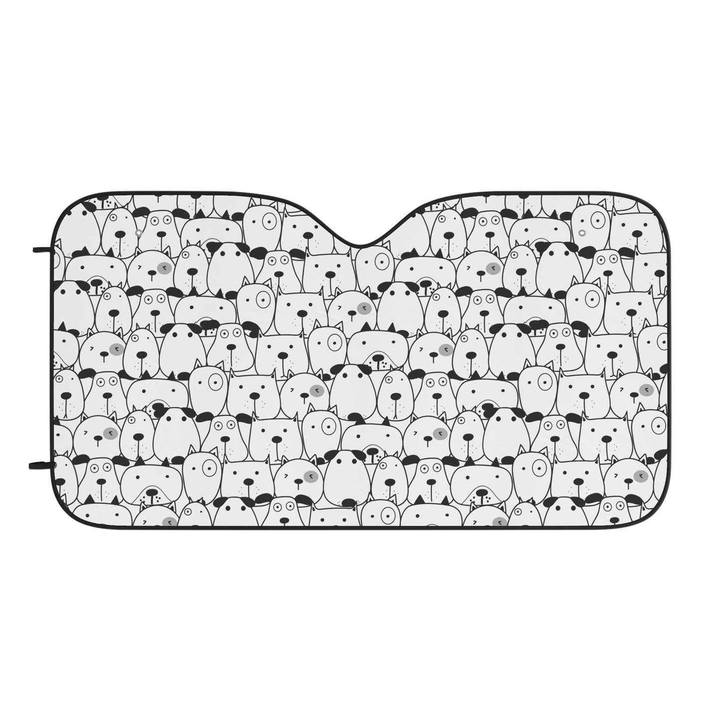 Cartoon Bear Pattern Car Sunshade — Cute Black & White Front Windshield Shade