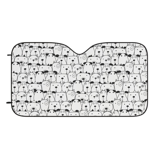 Cartoon Bear Pattern Car Sunshade — Cute Black & White Front Windshield Shade
