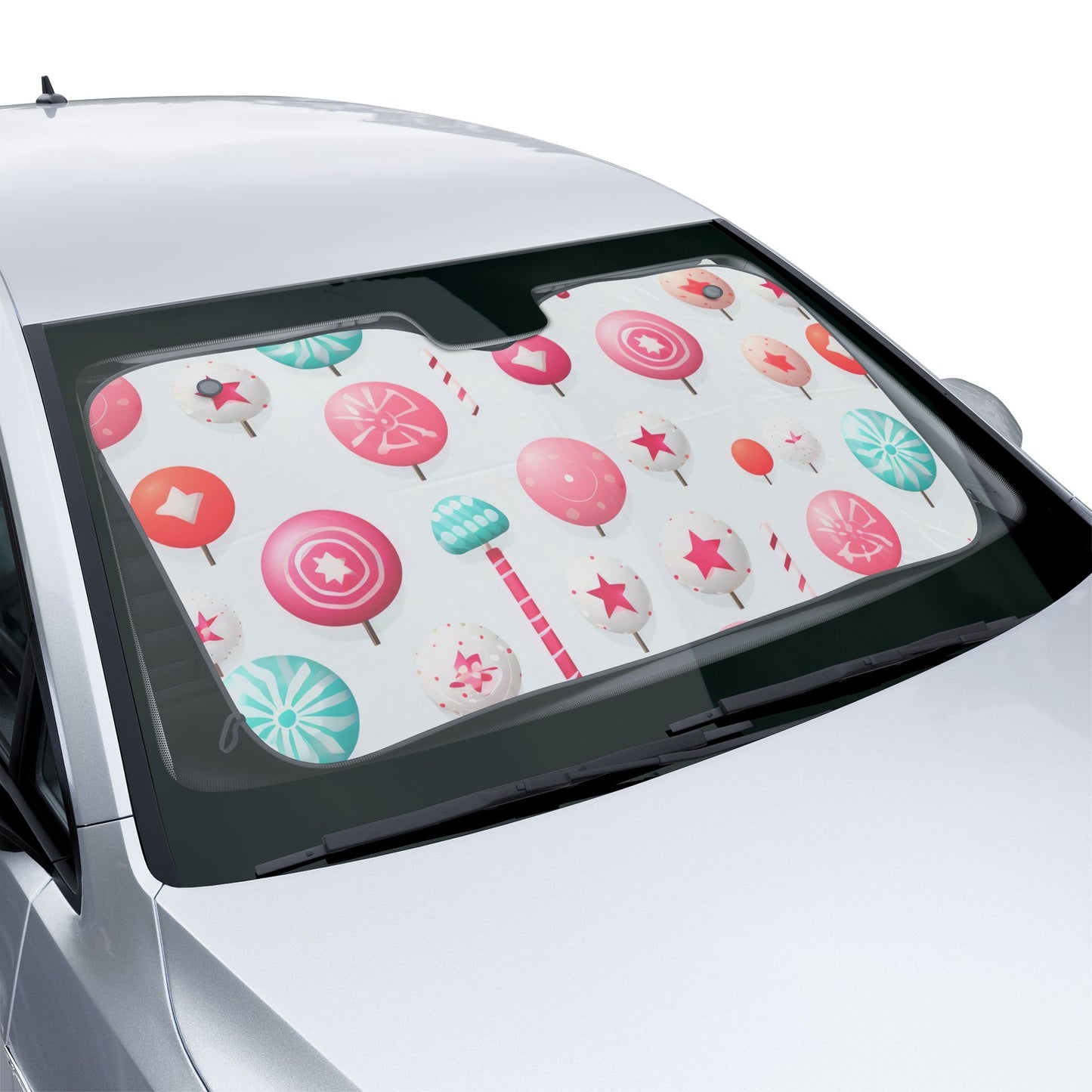 Candy Lollipop Pattern Car Sun Shade — Cute Pink & Teal Windshield Cover
