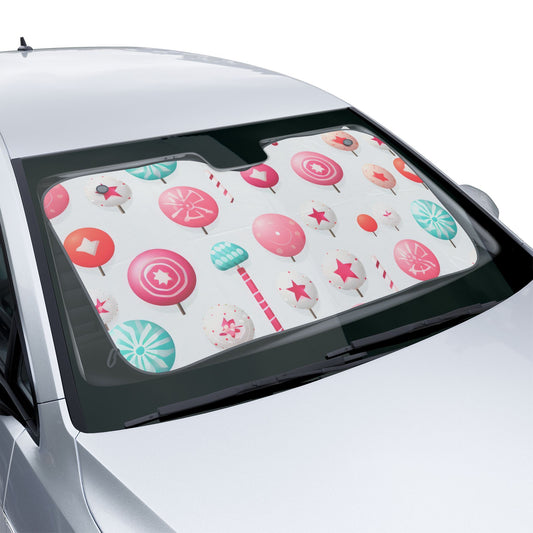 Candy Lollipop Pattern Car Sun Shade — Cute Pink & Teal Windshield Cover