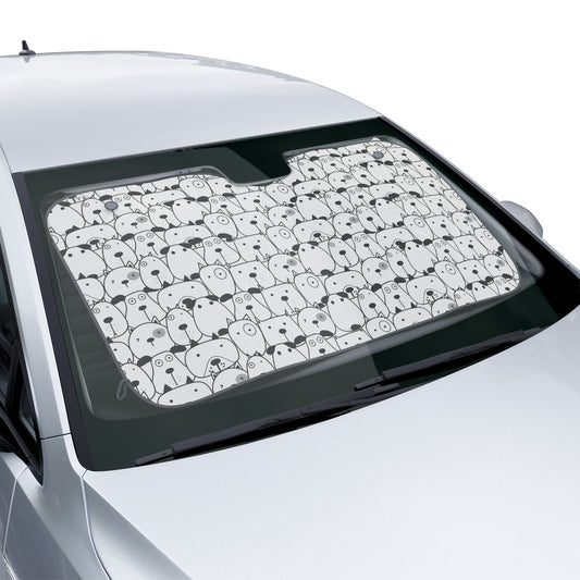 Cartoon Bear Pattern Car Sunshade — Cute Black & White Front Windshield Shade