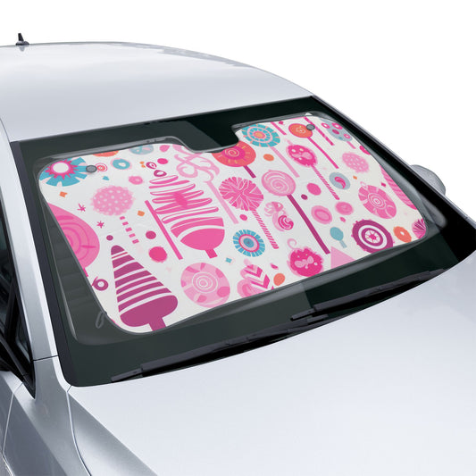 Pink Candy Lollipop Pattern Car Sun Shade — Cute Windshield Sunshade for Kids & Moms