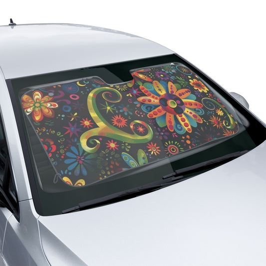 Car Sun Shade — Colorful Floral Retro Pattern UV Sunshade