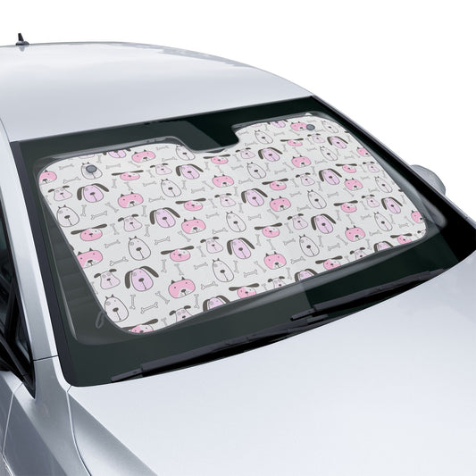 Cute Pink Dog Pattern Car Sun Shade – UV-Blocking Windshield Cover