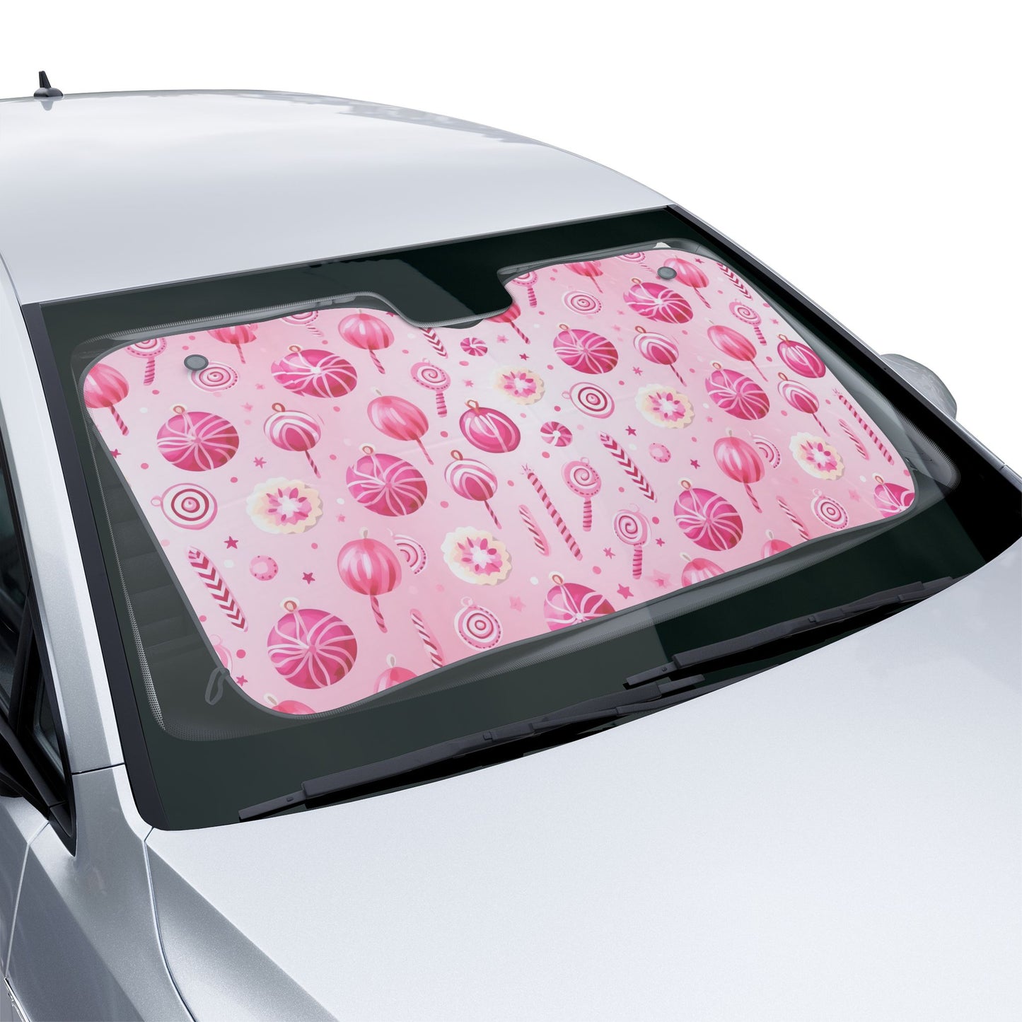 Pink Candy Pattern Car Sun Shade – Cute Front Windshield Protector