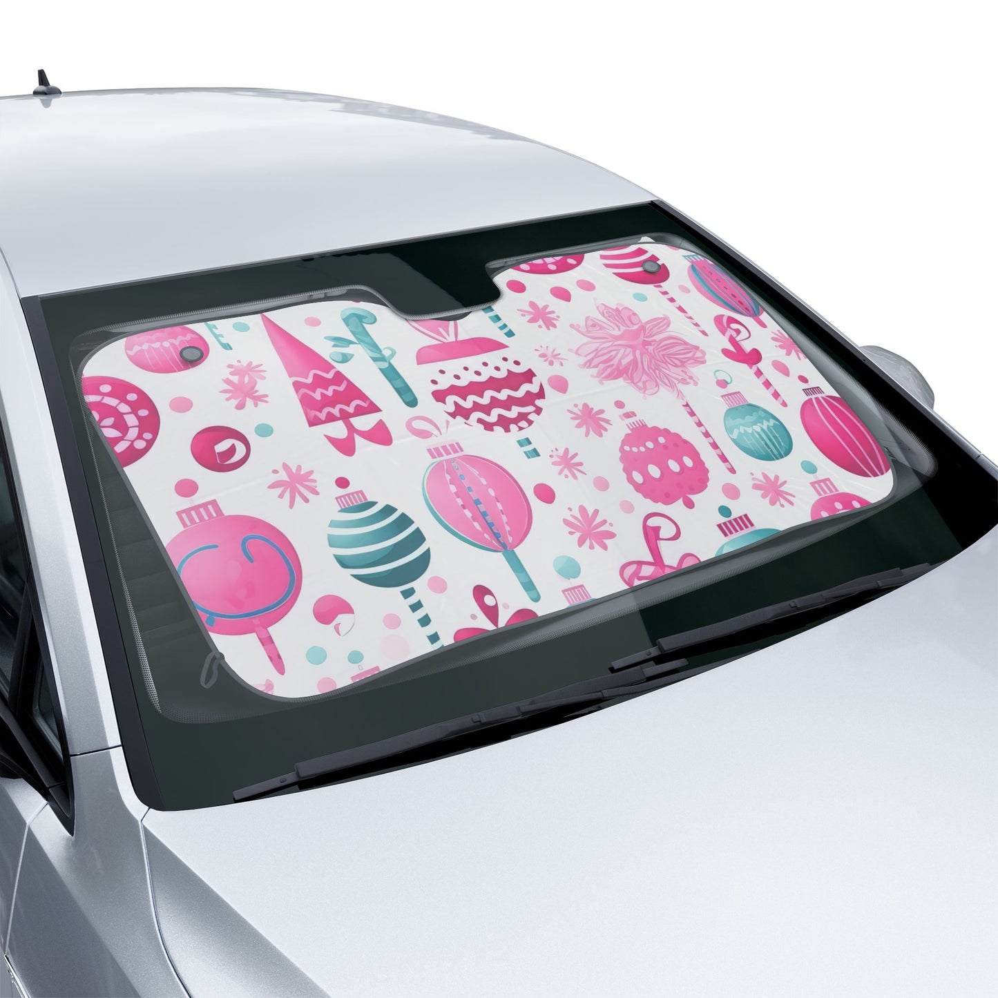 Christmas Ornaments Car Sun Shade — Pink Holiday Windshield Protector