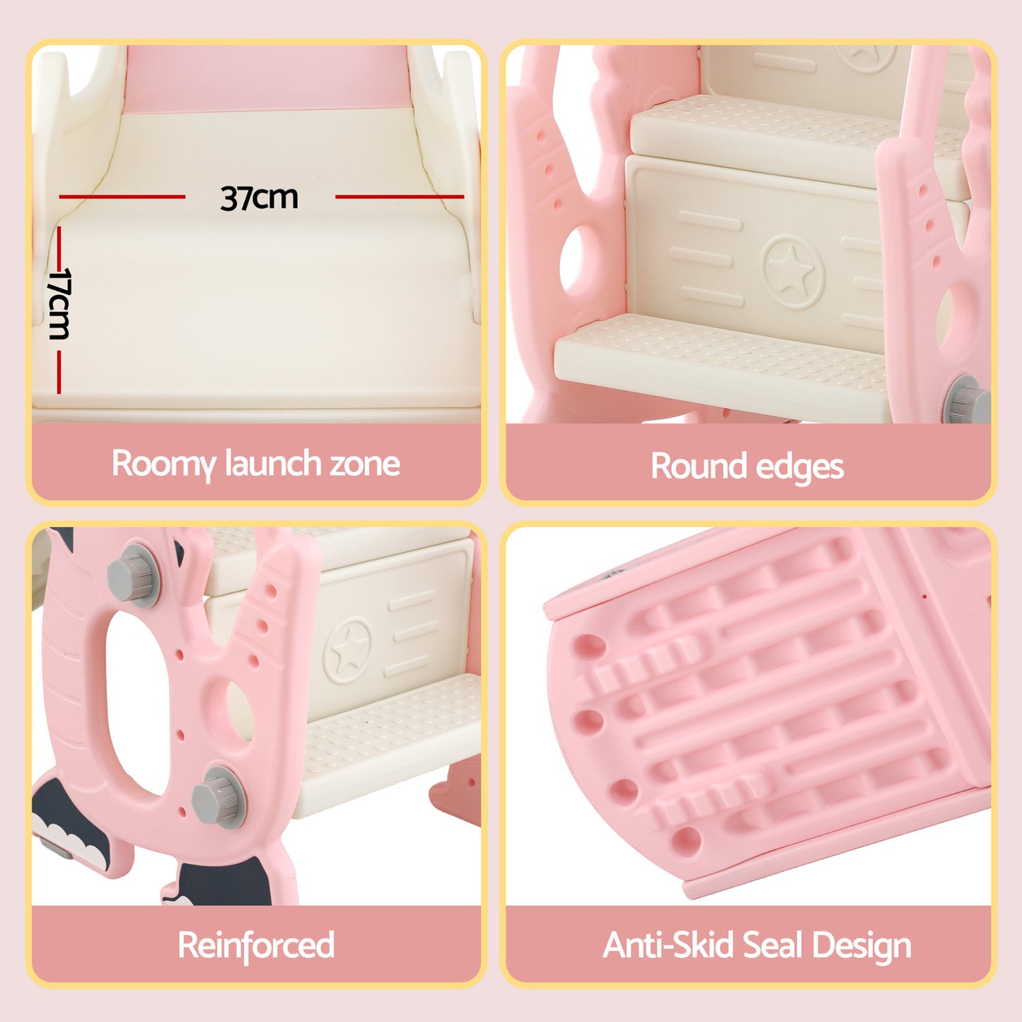 Keezi Kids Slide Set Basketball Hoop Outdoor Playground Toy Dragon 125cm Slide Pink