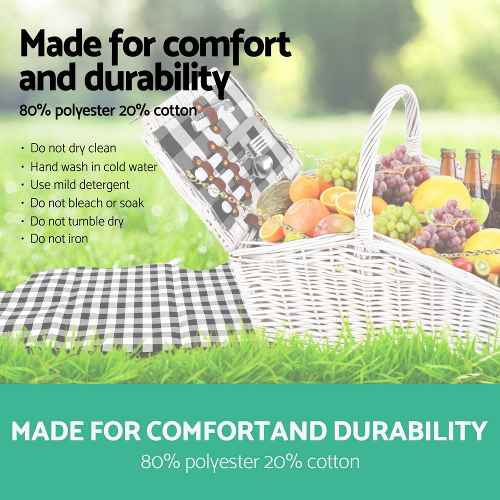 Alfresco 2 Person Picnic Basket Set Willow Vintage Baskets Insulated Blanket Bag