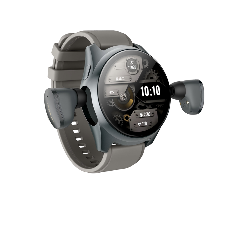 2-in-1 Smartwatch /Earphones & Charging Dock | 4GB MP3, Health Tracker | Titanium Grey | World’s First Patented