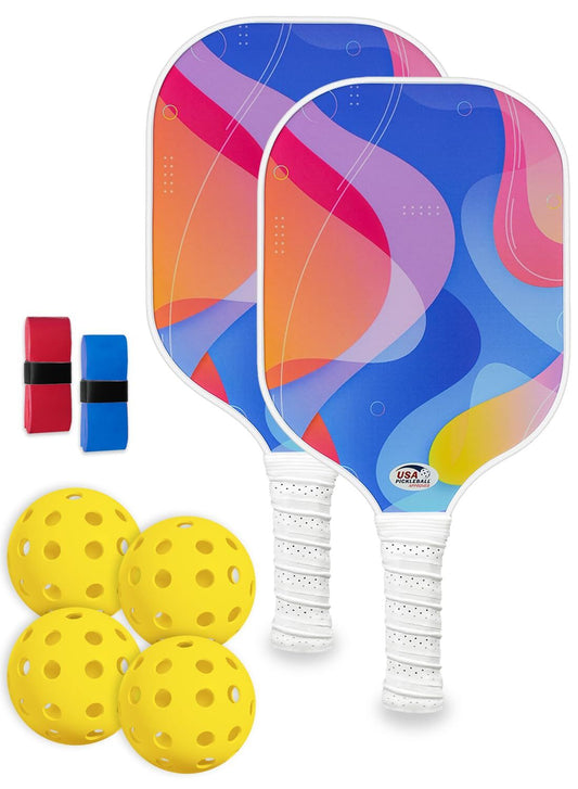 Pickleball Paddle Set with 4 Balls – Fiberglass Surface, Lightweight Grip | Indoor & Outdoor Play