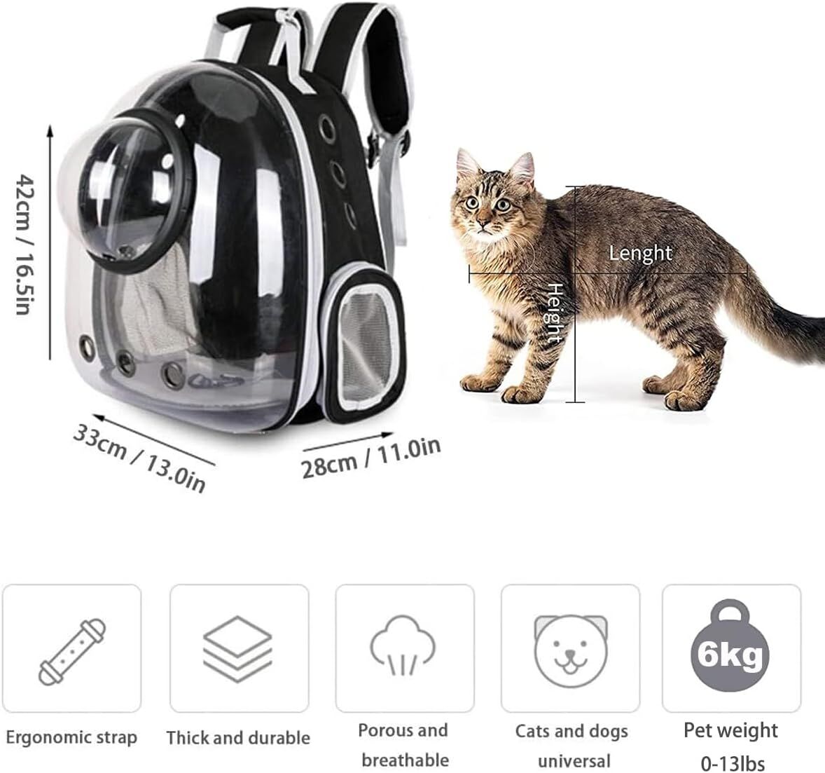 pet products Pet Space Capsule Backpack, Small Medium Cat Puppy Dog Carrier, Transparent Breathable Heat Proof, Pet Carrier for Travel Hiking Walking Camping, Grey