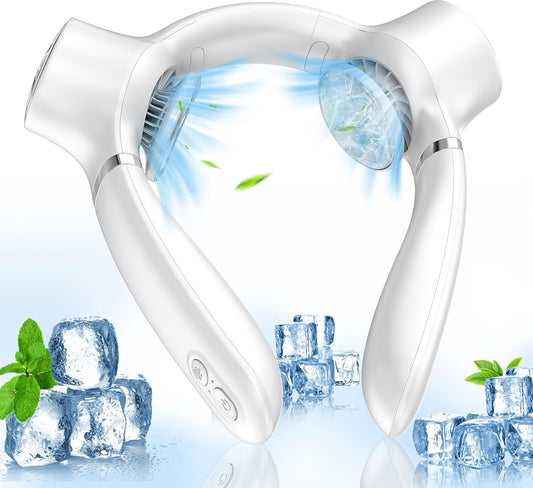 White Portable Neck Fan: Hands-Free Wearable Air Conditioner with 4000mAh Battery for Australian Travel & Daily Use