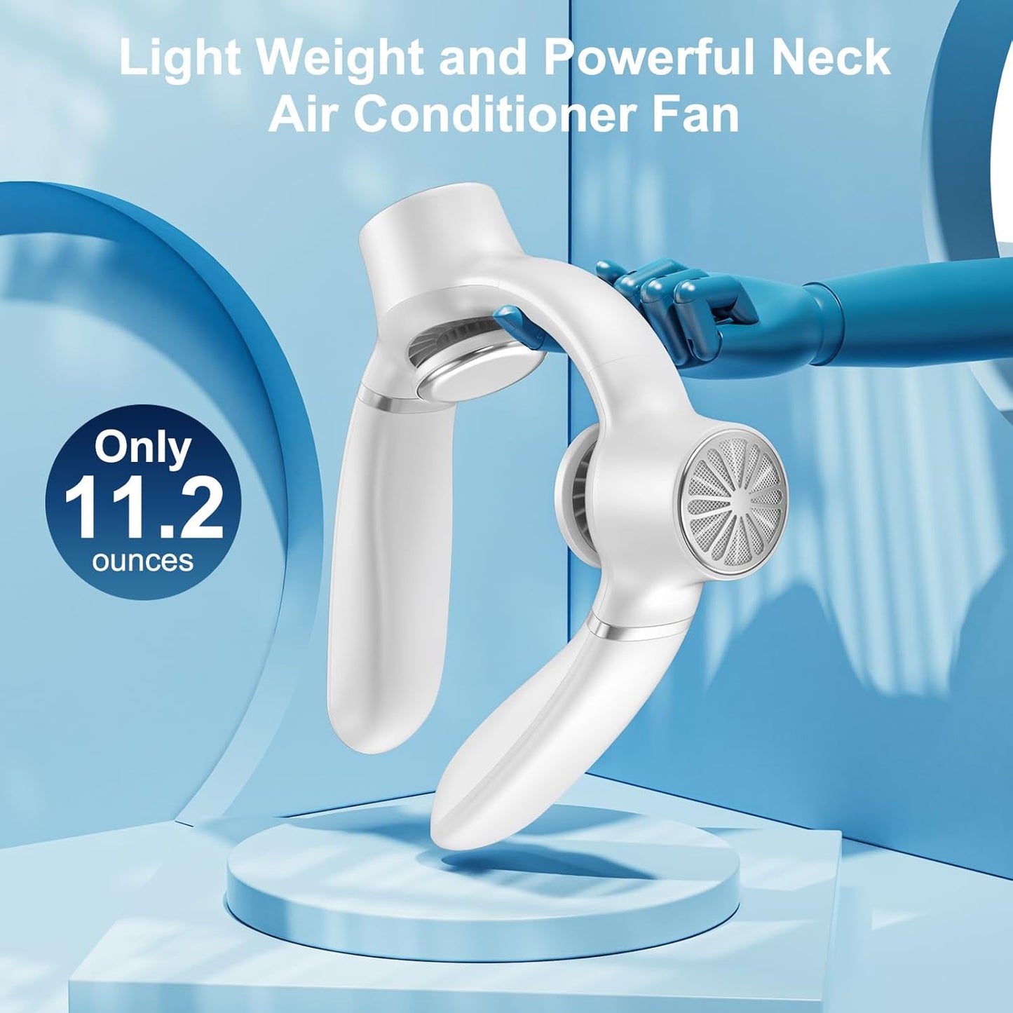White Portable Neck Fan: Hands-Free Wearable Air Conditioner with 4000mAh Battery for Australian Travel & Daily Use