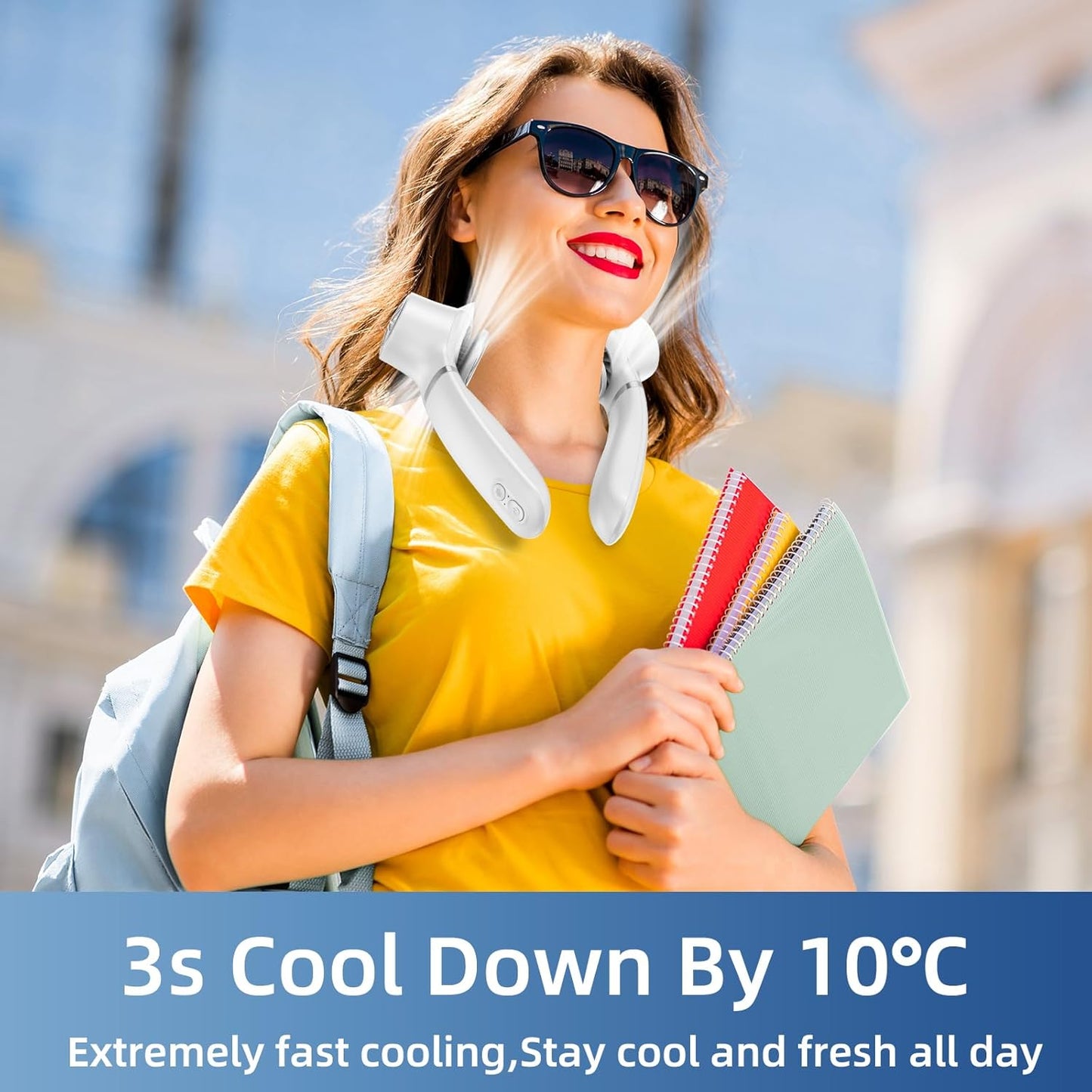 White Portable Neck Fan: Hands-Free Wearable Air Conditioner with 4000mAh Battery for Australian Travel & Daily Use