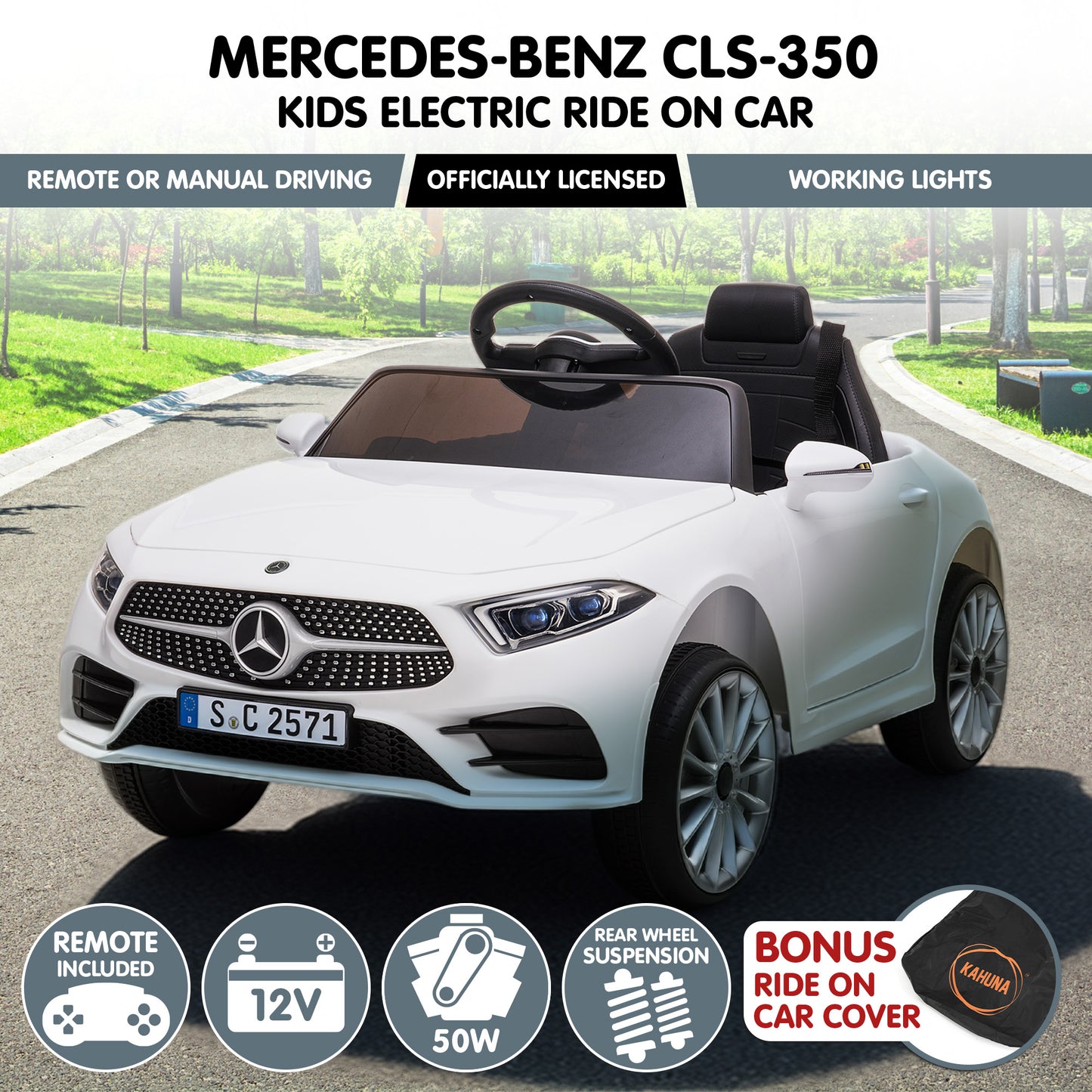 Kahuna Mercedes Benz CLS 350 Kids Electric Ride On Car with Remote Control - White