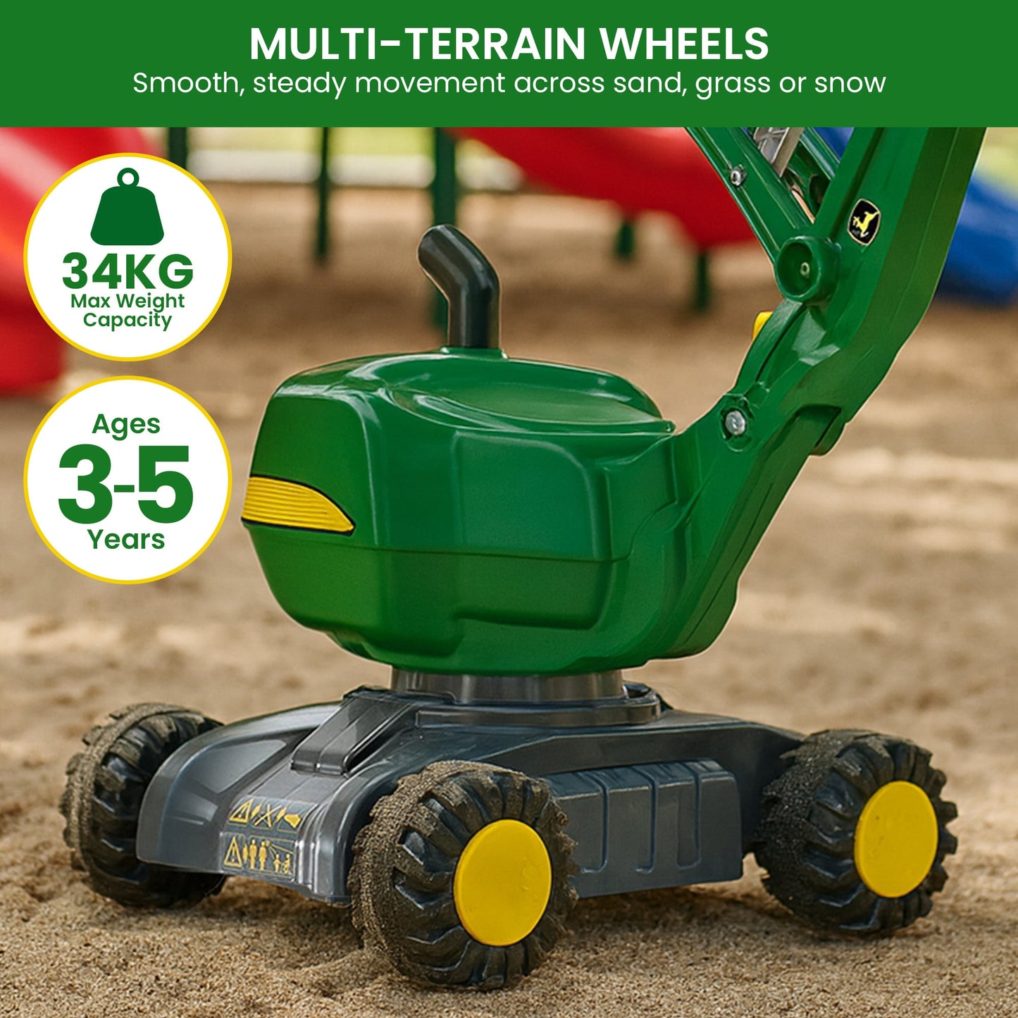 John Deere RT421022 Rolly Digger XL Ride-On Excavator Childrens Toy 360 deg Rotation, Work Scoop & Levers All-Terrain