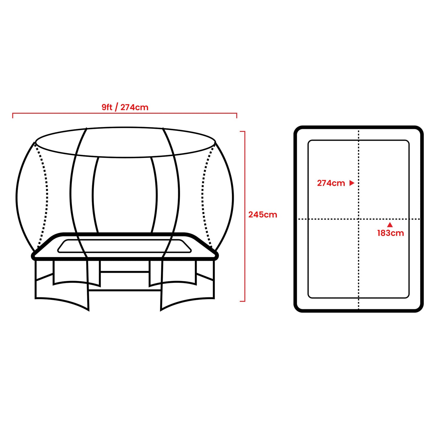 Kahuna 6 ft x 9 ft Rectangular Outdoor Trampoline with Basketball Set Rainbow