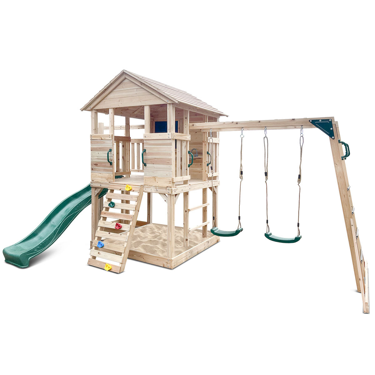 Lifespan Kids Kingston Cubby House Swing Set with 2.2m Green Slide