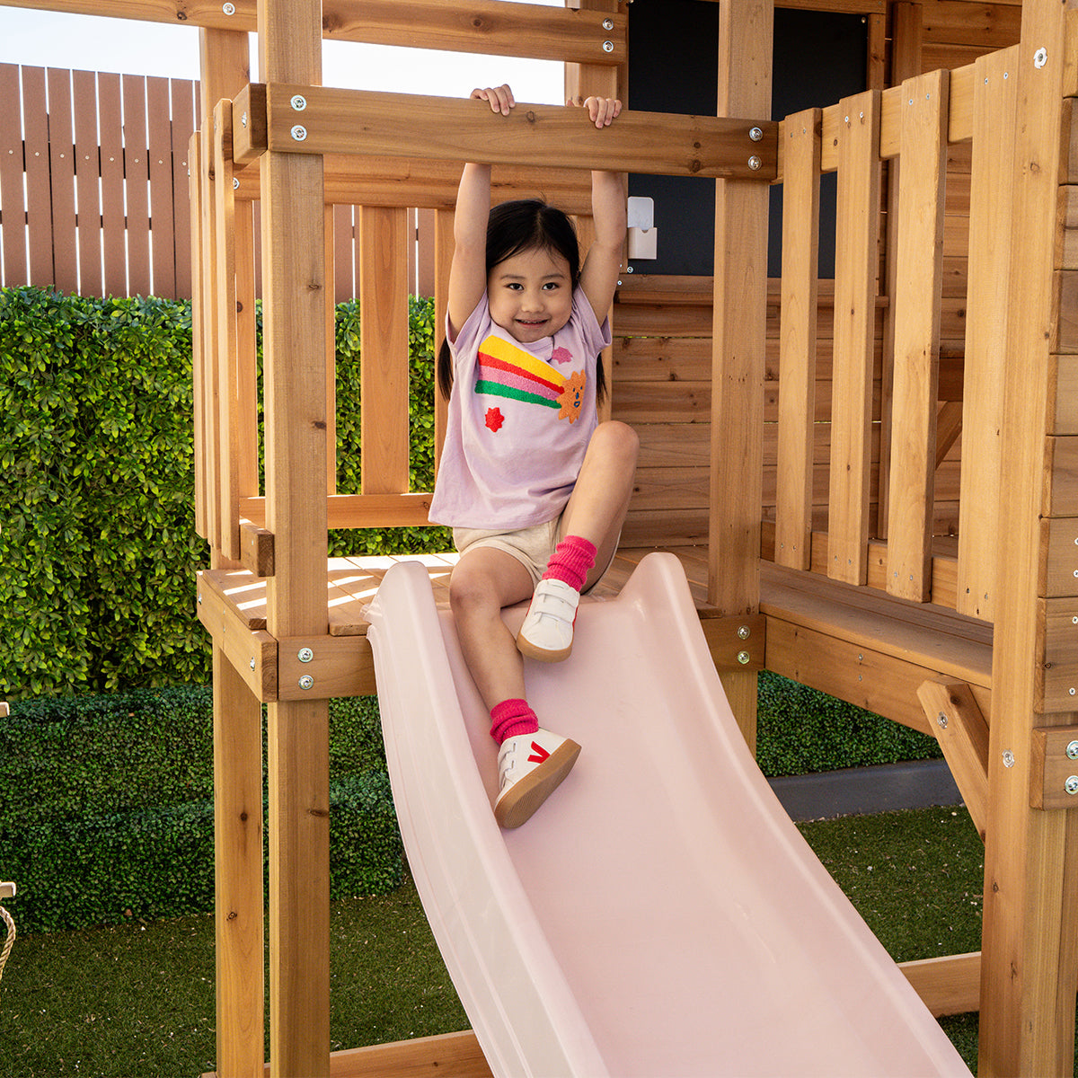 Lifespan Kids Kingston Cubby House with 2.2m Slide (Pastel Pink)
