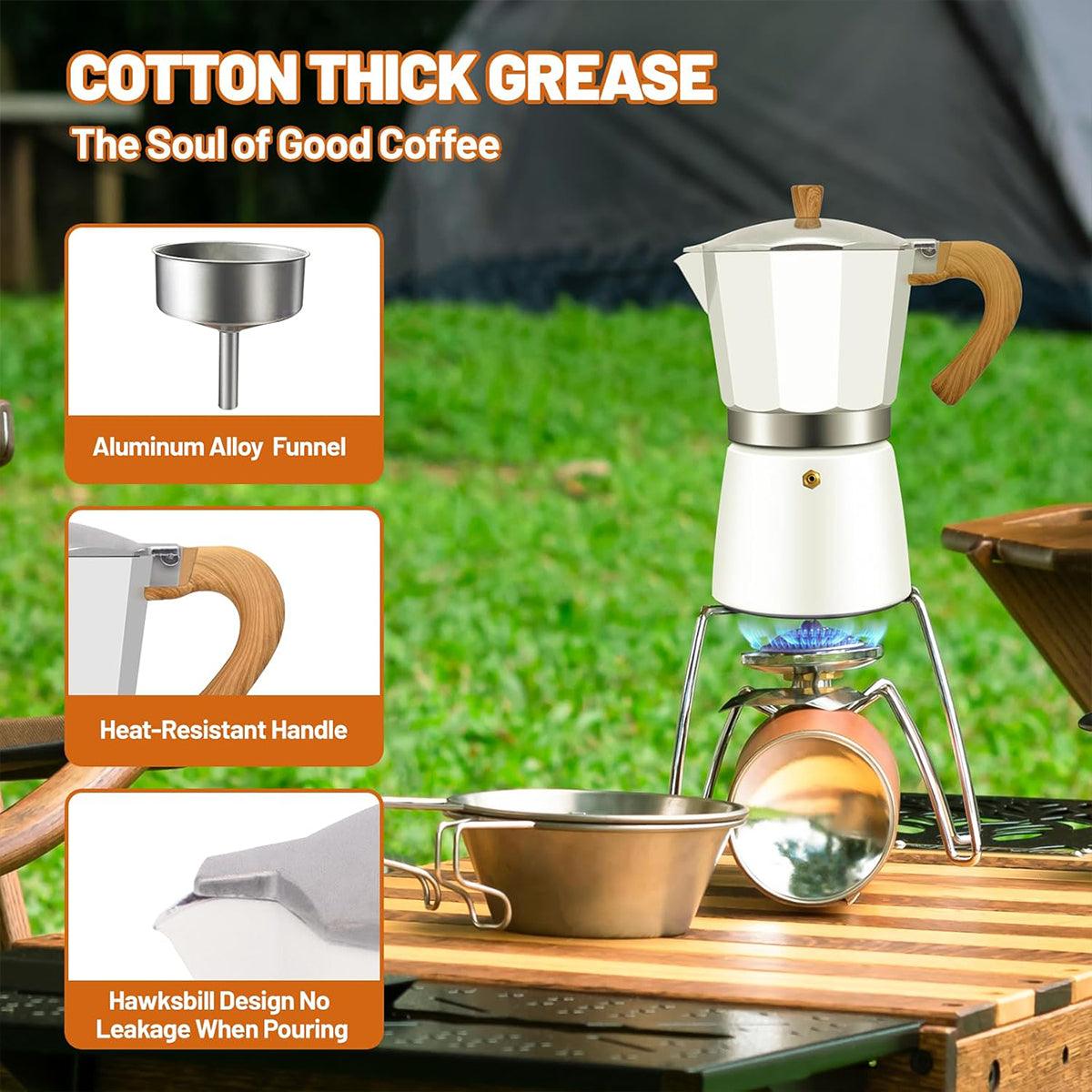 Portable Coffee Maker Wood Grain Handle Outdoor Manual Espresso Machine Camping - Black-300ml