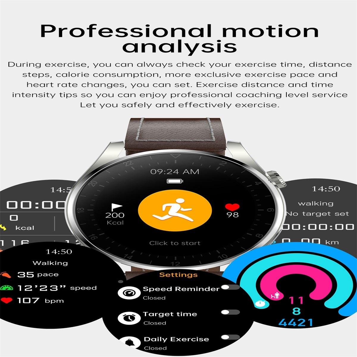 Waterproof Leather Smartwatch With Colour Display - Black