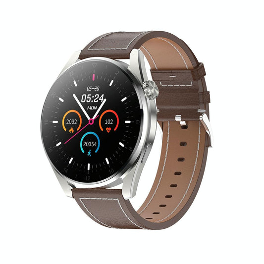Waterproof Leather Smartwatch With Colour Display - Brown