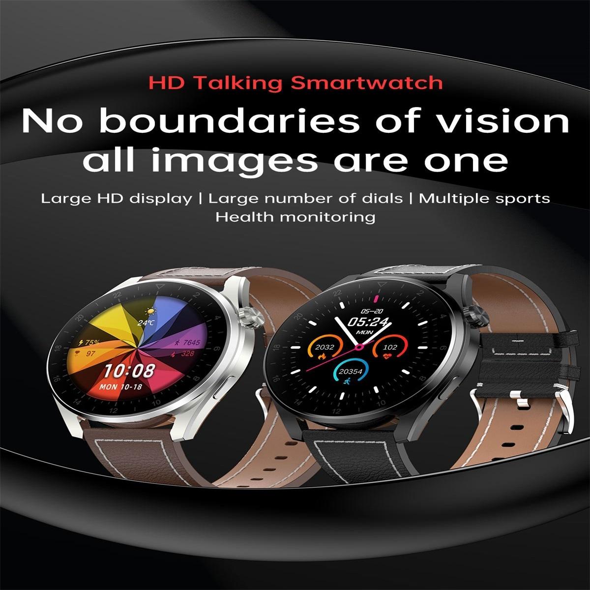 Waterproof Leather Smartwatch With Colour Display - Brown