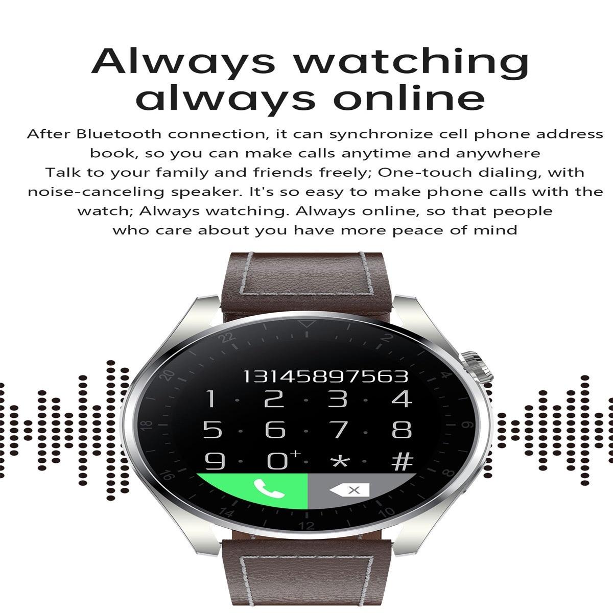 Waterproof Leather Smartwatch With Colour Display - Brown